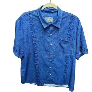 Royaura Hawaiian Shirt Mens XL Blue  Print Short Sleeve Excellent